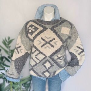 v i n t a g e :: Soft Silk Angora Wool Geometric Slouchy Knit Sweater